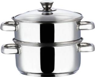VINOD Stainless Steel Steamer 2 Tier with Glass Lid 24 cm Momo,Modak Maker,Thick Base Stainless Steel Steamer