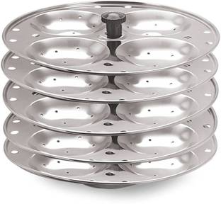 MANTAVYA 5 Plates Stainless Steel Heavy Quality Idli Stand Induction Standard Idli Maker Stainless Steel Steamer