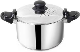 The Indus Valley Stainless Steel Strainer with Strong Lid for Noodles, Pasta, Veggies, and Rice Stainless Steel Steamer