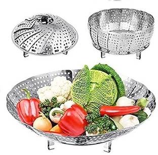 DARSHANAM WORLD Steamer Basket for Vegetable Pans Momo meat Boiler Foldable Steamer Big Size Stainless Steel Steamer