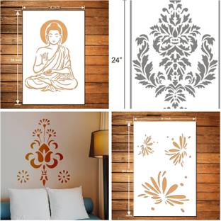 DAMYA DECORE WALL PAINTING FOR (SIZE 16X24 INCH) BUDDHA, TRADITIONAL , DAMASK & WATER DROP ART STENCIL DESIGNS SUITABLE FOR ROOMS, HALLS, CRAFT, CEILING, ETC. Stencil