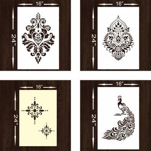 FLEXISHINE DECOR Wall Stencil (Size:- 16X24 Inch Theme- (2045) Pattern Suitable For Bedroom, Drawing Room & Office Decoration Modern Home Wall Arts Stencil