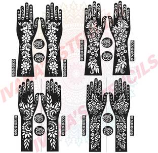 IVANA'S Full Hand Mehndi Stencil Design Full Hand Set | Henna Tattoo stencil for Women FL-25-07-09-11-13 Girls and kids | Easy to use in just 4 steps | Mehandi Sticker Stencil