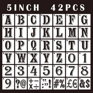 DEQUERA 5 inch Letter Stencils and Numbers Reusable Plastic, 42Pcs Alphabet Art Craft St encils, Number Symbol Templates Letter Stencils for Wood, Wall, Script Boat,Fabr ic, Rock, Chalkboard, Signage Stencil