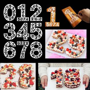 IVANA'S 9PCS 12 inch Number Cake Stencils Large Plastic Template 0-9 Numbers Stencil Tem plates Cake Decorating Molds for Fruit Handmade DIY Wedding Party Decoration Party Decoration Supplies Stencil