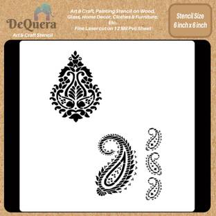 DEQUERA DeQuera Paisley Stencils for Craft and Art - Paisley Damask & Paisley and Border Stencil - Mandala Stencils for Canvas Painting - Mandala Art Design Stencils Si Modern Craft Stencil Stencil