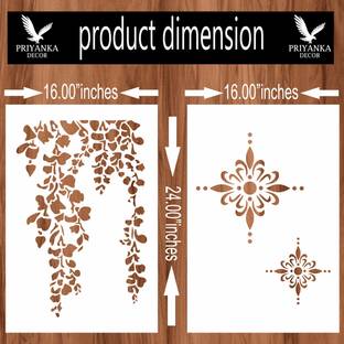 PRIYANKADECOR WALL PAINTING FOR STENCIL DESIGN WITH COMBO SIZE (16 INCH X 24 INCH ) WITH FLORAL PATTERN ART STENCIL DESIGNS SUITABLE FOR ROOMS, HALLS, CRAFT, CEILING, ETC. Stencil