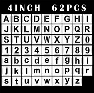 DEQUERA 4 inch Letter Stencils and Numbers, 62 Pcs Alphabet Art Craft Stencils, Reusable Plastic Number Templates Letter Stencils for Wood, Wall, Fabric, Rock, Chalkboa rd, Signage, Lettering Alphabet Stencil Stencil