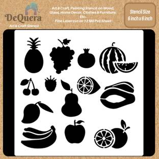 DEQUERA Stencils for Kids-Fruit Stencil-Journal Stencil-Stencils for Kids Alphab ets-Stencils for Craft and Art- Size Size 6 x 6 Inch Pack of 1, DQL-1158 Modern Craft Stencil Stencil