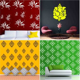 ARandNJ "Ganpati Ji", "Splatter Art", "Chestynut Floret" Design Ideal For Home Wall Decor Stencil