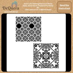 DEQUERA DeQuera Modern Tile Stencil for Flooring - Tile Flowers Small and Floral Tile St encil - Mandala Stencil for Craft and Art - Decorative Mandala Art Design Stenci Modern Craft Stencil Stencil