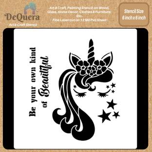 DEQUERA Art - Stencils Quotes for Craft - Reusable Stencil Unicorn Design Size 6 x 6 Inc Modern Craft Stencil Stencil