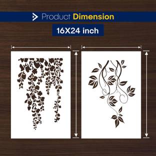 ARandNJ Combo Painting Wall Stencils (Size :- 16X24 Inch) Botanical Theme Cherry Falling Leaf & Creepers Art DIY Reusable Design Ideal For Drawing Room & Bedroom Decoration Stencil