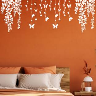 ARandNJ Combo Painting Wall Stencils (Size - 16X24 Inch) CREEPER BOTANICAL THEME- Cherry Falling Leaf & Hanging Butterfly DIY Reusable Design Ideal For Bedroom, Drawing Room, Living Room, Office, Art Gallery & Studio Decoration Stencil
