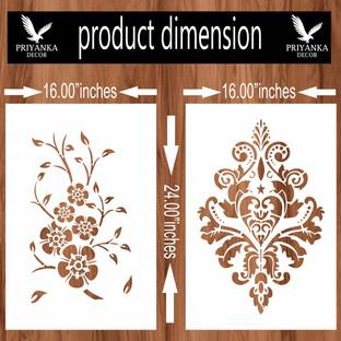 PRIYANKADECOR STENCIL FOR WALL PAINTING WITH COMBO , SIZE (16 INCH X 24 INCH ) WITH PATTERN FOR HOME WALLS DECORATION. SUITABLE FOR ROOMS, CRAFT, CEILING, HALLS, ETC. Stencil
