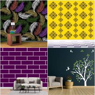 ARandNJ ARandNJ Stencils for wall painting (Size:- 16 X 24 Inch) "Calyptra Hedge Leaf" "Rhomb Bushes", "Bricks", "Nature Tree" Design Suitable For Home Wall Decor Stencil