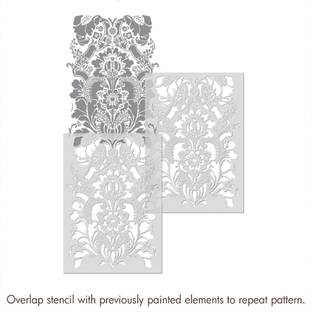 Kayra Decor Damask Floral Stencils for Wall Painting KDRDSPR1105-3648 Size 36x48 Inch Large Stencil Paint Roller