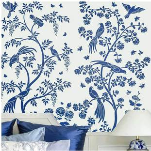 Kayra Decor Stencil Size-91x122cm (36x48 inch) KDS36096 Birds and Roses Chinoiserie Reusable  Wall (PVC, 24 x 40 inch) Stencil