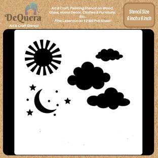 DEQUERA DeQuera Cloud Stencils for Craft and Art - Clouds and Stars Stencil- Moon Stenci ls for Painting on Canvas - Cloud Stencils for Painting on Fabric Size 6 x 6 Inc Modern Craft Stencil Stencil