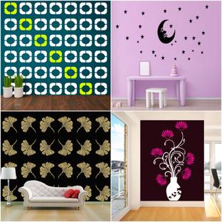 ARandNJ Painting Wall Stencils (Size :- 16 X 24 Inch) PATTERN- "Rounded Square", "Stars With Moon", "Grasp Leaf", "Nerium Oleander Vase" Design Ideal For Home Wall Decor Stencil
