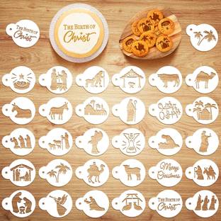 Kachi Pencil 30 Pcs Christmas Cookie Stencils Fondant Cupcake Stencil Coffee Painting Mold To ols Baking Nativity Scene Stencils Xmas Wisemen Shepherd Reble Plastic Stencil f or Holiday DIY Craft Party Supplies Stencil
