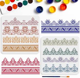 देवस्य क्राफ्ट्स 2pcs Lace Border Stencils 11.8×11.8inch 8 Styles Retro Ornate Border Lace Stencils with Paint Brush DIY Art and क्राफ्ट फ्लोरल एज टेम्पलेट्स फॉर वुड कैनवास वॉल फैब्रिक फ्लोर फर्नीचर स्टेंसिल