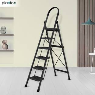 Plantex Ladder for Home/Anti-Skid Strong Foldable Wide 6 Step Ladder-(Apex -Black) Steel Ladder