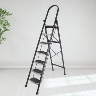 Plantex Foldable Steel 7-Step Ladder-Wide Anti Skid Steps (Gray & White) Steel Ladder