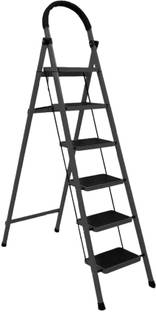 Cheston MS Steel Black Ladder for Home 6 Steps Foldable 6.3 FT Anti Skid Load 150+ Kgs Steel Ladder