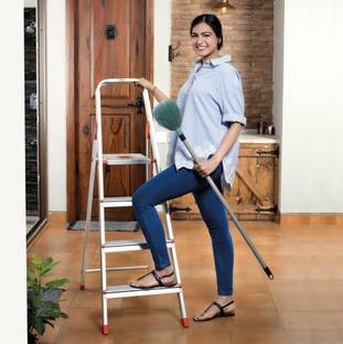 Bathla Advance 4 Anti Skid Steps | Foldable for Home (Orange) | Aluminium Ladder