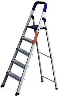 CIPLA PLAST 5 Steps Ladder With Heavy Platform Aluminium Finish Ladder | Anti-Skid Shoes | Aluminium Ladder