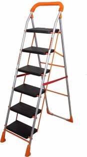 PARASNATH Orange Diamond Heavy Folding Ladder with Wide 6 Steps Mild Steel Ladder
