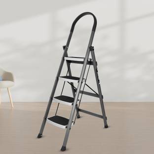 Impulse by Plantex High-Grade Heavy Steel Folding 4-Step Ladder for Home - 4 Wide Anti-Skid Steps Steel Ladder
