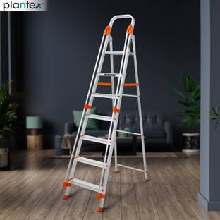 Plantex Secura Aluminium Foldable 7 Step Ladder with Safe Hand Rail - (Orange-Silver) Aluminium Ladder