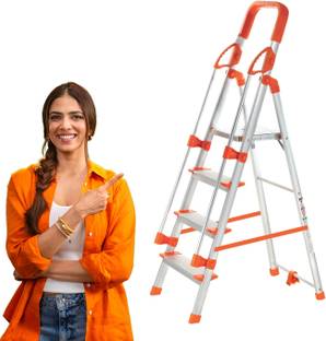 ProHome 4 Steps Ladder with Railing and Anti Slip Shoes Aluminium Ladder