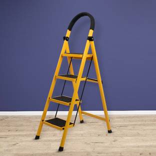 Plantex Compact Foldable 4-Step Ladder for Home - Wide Anti Skid Steps (Yellow & Black) Steel Ladder