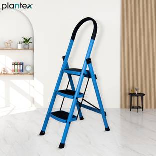 Plantex Premium Steel Folding 3 Step Ladder for Home -3 Wide Anti-Skid Steps(Blue&Black) Steel Ladder