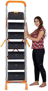 AJAAQI 7 Step Orange Diamond Heavy-Duty Ladder Folding Ladder Made in India Mild Steel Ladder