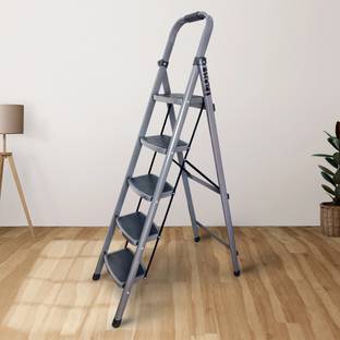iBELL IBL T005E 5 Step Foldable Ladder with 150 kg Capacity, Wide Anti-Skid Steps Steel Ladder