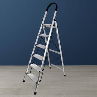Plantex Plantex Surestep 6-Step Foldable Aluminum Ladder/Wide Anti-Skid/Anodized Silver Aluminium Ladder