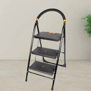 Branco Powder Coated Steel Heavy Duty Strong and Durable Multipurpose Folding Ladder with Wide Steps for Home and Kitchen- 3 Step (Black) Plastic, Steel Ladder