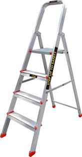 EMAC Aluminium 4 Steps Folding Ladder for Home, Shop & Office Use Slip Resistant Step Aluminium Ladder