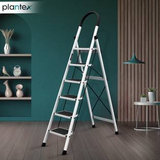 Plantex Anti-Skid Strong Foldable Wide 6 Step Ladder/Ladder for Home-(White-Apex) Steel Ladder