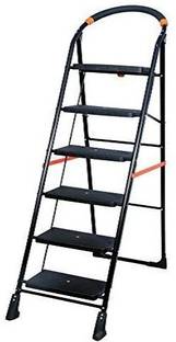 PARASNATH BLack Heavy Folding Ladder with Wide Steps Milano 6 Steps 6.2 Ft Steel Ladder