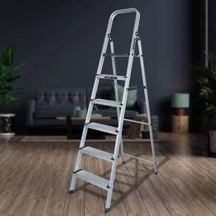 Plantex Premium Big Foot Aluminium Foldable 6 Step Ladder for Home - 6 Wide Steps Ladder Aluminium Ladder