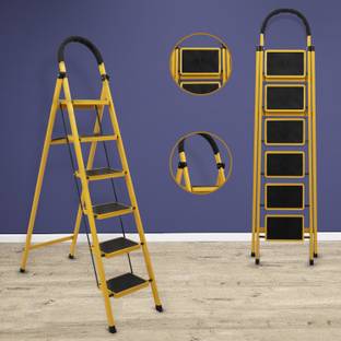 Plantex Ladder for Home /Foldable Ladder Wide Anti Skid 6 Step Ladder(Yellow & Black) GI Steel Ladder