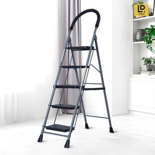 LEOPAX 5 Step Ladder for Home with Safety-Clutch & Wide Anti Skid Steps Stool Foldable Steel Ladder