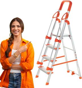 ProHome 4 Steps Ladder with Railing and Anti Slip Shoes Aluminium Ladder