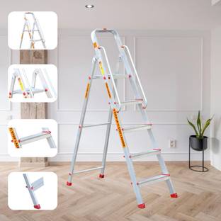 Prime Safe Pro 5Step (4+1) Foldable Ladder for Home and Office Use with Hand-Rails| Aluminium Ladder