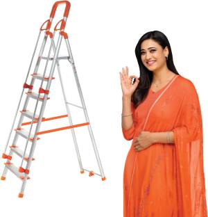 ProHome 7 Steps Ladder with Railing and Anti Slip Shoes Aluminium Ladder